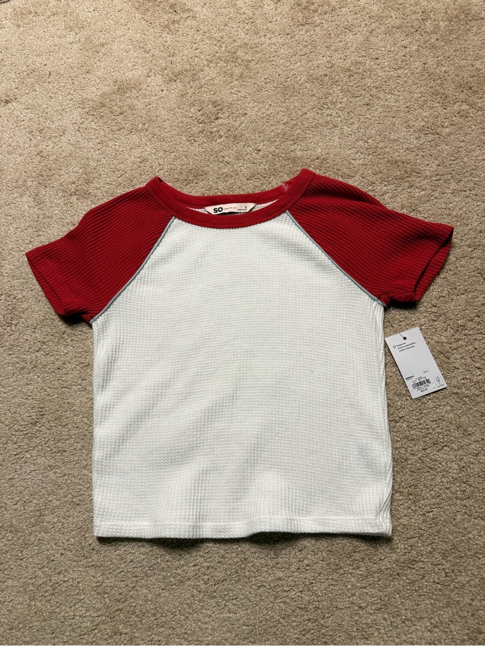 SO White Body with Red Raglan Short Sleeve Kids Tee
